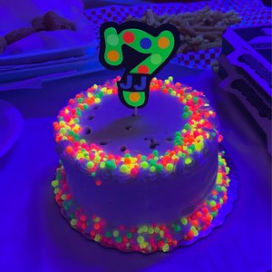 Neon Pink Glow Party Cake Topper, Personalized Birthday Centerpiece