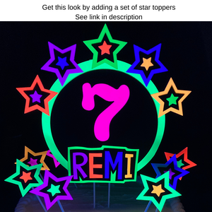 Star-Studded Round Neon Personalized Glowing Cake Topper