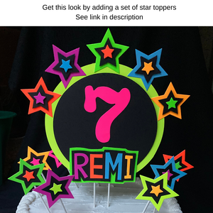 Star-Studded Round Neon Personalized Glowing Cake Topper