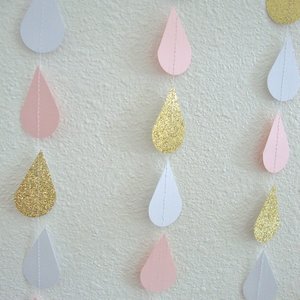 Pink and Gold Raindrop, Baby Sprinkle Garland, Shower Decoration, Glitter Raindrop, Baby Shower Backdrop, Girl Baby Shower Decor, Pink Baby
