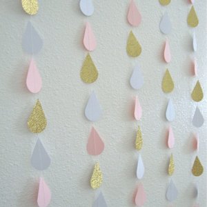Pink and Gold Raindrop, Baby Sprinkle Garland, Shower Decoration, Glitter Raindrop, Baby Shower Backdrop, Girl Baby Shower Decor, Pink Baby
