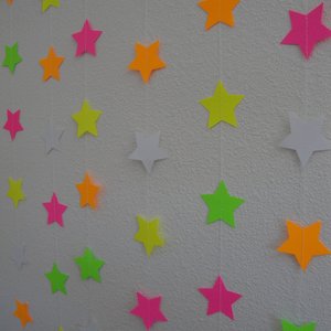 Glow Party Decorations, Neon Star Garland, Black Light Party Decor, Fluorescent Star Garland, Sweet 16 Glow Party, 80s Party, Skate Party