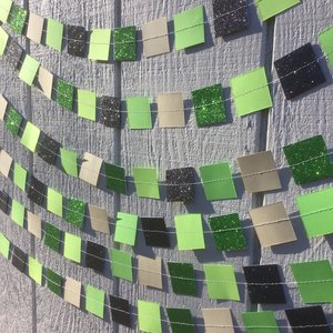 Square Party Garland Decoration with Glitter, Video Game Birthday Decoration, Minecraft Party Garland