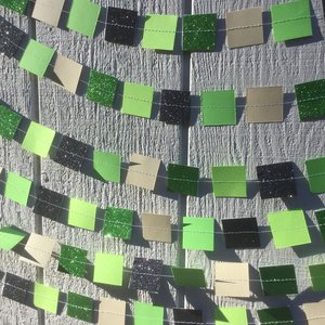 Square Party Garland Decoration with Glitter, Video Game Birthday Decoration, Minecraft Party Garland
