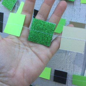 Square Party Garland Decoration with Glitter, Video Game Birthday Decoration, Minecraft Party Garland