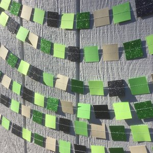 Square Party Garland Decoration with Glitter, Video Game Birthday Decoration, Minecraft Party Garland