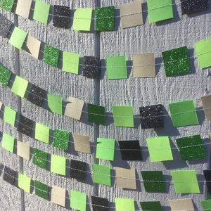 Square Party Garland Decoration with Glitter, Video Game Birthday Decoration, Minecraft Party Garland