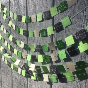 Square Party Garland Decoration with Glitter, Video Game Birthday Decoration, Minecraft Party Garland