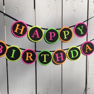 Glow Party Neon Black Light HAPPY BIRTHDAY banner