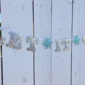 Let It Go Banner, Frozen Birthday Banner, Girl Birthday, Winter Birthday, Kids Birthday, Snowflake Decoration, Silver and Blue Glitter Decor