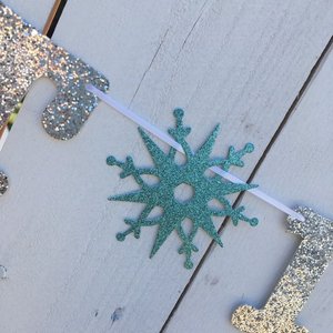 Let It Go Banner, Frozen Birthday Banner, Girl Birthday, Winter Birthday, Kids Birthday, Snowflake Decoration, Silver and Blue Glitter Decor
