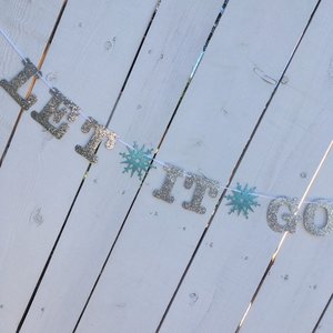 Let It Go Banner, Frozen Birthday Banner, Girl Birthday, Winter Birthday, Kids Birthday, Snowflake Decoration, Silver and Blue Glitter Decor