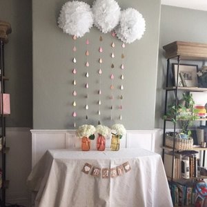 White Pompom Clouds, Tissue Paper Pompoms, Baby Shower Pompoms, Baby Sprinkle Clouds, Paper Clouds, Baby Shower Decoration, Raindrop Clouds