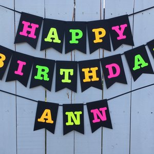 Large Neon Birthday Banner, Glow Party Banner, Custom Neon Banner, Personalized Glow Banner, Sweet 16 Glow Party Banner, 80s Party Decor