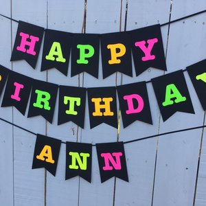 Large Neon Birthday Banner, Glow Party Banner, Custom Neon Banner, Personalized Glow Banner, Sweet 16 Glow Party Banner, 80s Party Decor
