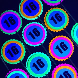 Glow Party Cupcake Toppers, Neon Birthday Party Decor, Fluorescent Black Light Decor, Birthday Number Topper, Sweet 16 Cake, UV Reflective