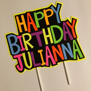 Glow Party Cake Topper, Colorful Neon Birthday Cake, Personalized Birthday Cake, UV Reflective Decoration, Fluorescent Black Light Decor