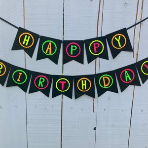 Neon Birthday Banner, Glow Party Banner, 80s Birthday Party, Black Light Party, Sweet 16 Glow Party, 80s Party, Retro Birthday, Skate Party