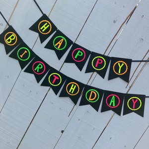 Neon Birthday Banner, Glow Party Banner, 80s Birthday Party, Black Light Party, Sweet 16 Glow Party, 80s Party, Retro Birthday, Skate Party