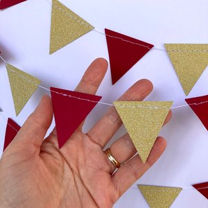 Maroon and Gold Glitter Triangle Graduation Bunting, University Commencement Party Garland, Minnesota Colors, Calvin Dorm Decor, Grad Party