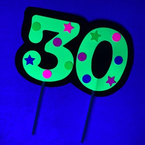 Neon Number Cake Topper, Glow Party Cake Topper, Neon Birthday Cake Topper, UV Reflective Cake Decoration, Fluorescent Neon Cake Decor