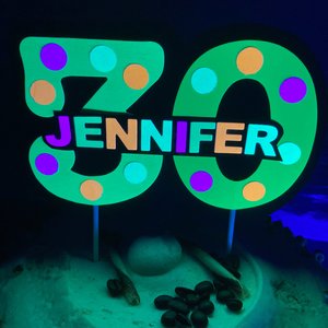 Blue Age Name Glow Party Cake Topper
