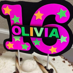 Glow Party Cake Topper, Neon Cake, Pink Topper, Birthday Cake Decor, Personalized Topper, Name Topper, Age Topper, Glow Party Decorations