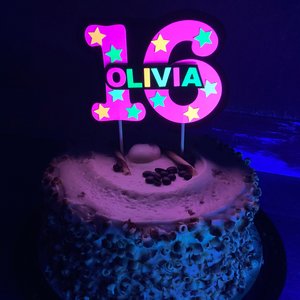 Glow Party Cake Topper, Neon Cake, Pink Topper, Birthday Cake Decor, Personalized Topper, Name Topper, Age Topper, Glow Party Decorations