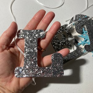 Let It Go Banner, Frozen Birthday Banner, Girl Birthday, Winter Birthday, Kids Birthday, Snowflake Decoration, Silver and Blue Glitter Decor