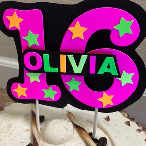 Glow Party Cake Topper, Gift for Teen, Sweet 16 Gift, Neon Cake, Birthday Gift under 20, Personalized Present, Milestone Birthday Gift