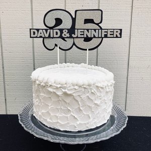 Personalized silver glitter 25th anniversary cake topper, custom name, elegant number 25 decorations, silver wedding celebration decor