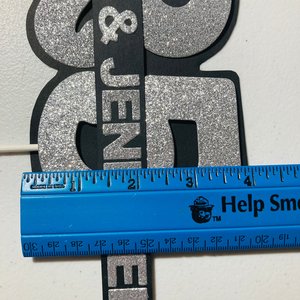 Personalized silver glitter 25th anniversary cake topper, custom name, elegant number 25 decorations, silver wedding celebration decor