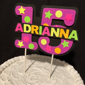 Neon Purple Glow Party Cake Topper, Blacklight Party Decor, Glow in the Dark Birthday, Quinceanera Cake, Personalized Topper, 15th Birthday