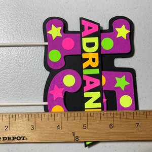 Neon Purple Glow Party Cake Topper, Blacklight Party Decor, Glow in the Dark Birthday, Quinceanera Cake, Personalized Topper, 15th Birthday