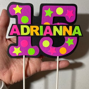 Neon Purple Glow Party Cake Topper, Blacklight Party Decor, Glow in the Dark Birthday, Quinceanera Cake, Personalized Topper, 15th Birthday