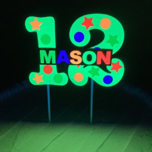 Glow Party Cake Topper, Neon Yellow Number, Birthday Decoration, Personalized Topper, Glow in the Dark Decor, Skate Party, Boy Teen Birthday