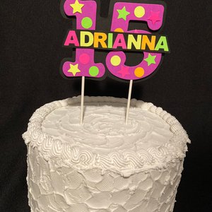 Neon Purple Glow Party Cake Topper, Blacklight Party Decor, Glow in the Dark Birthday, Quinceanera Cake, Personalized Topper, 15th Birthday