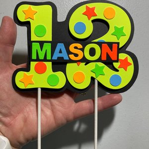 Glow Party Cake Topper, Neon Yellow Number, Birthday Decoration, Personalized Topper, Glow in the Dark Decor, Skate Party, Boy Teen Birthday