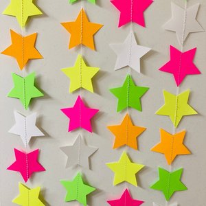 Neon Star Garland, Glow Party Decoration, Black Light Decor, Fluorescent Star Bunting, Sweet 16 Glow Party, 80s Party, Skate Birthday