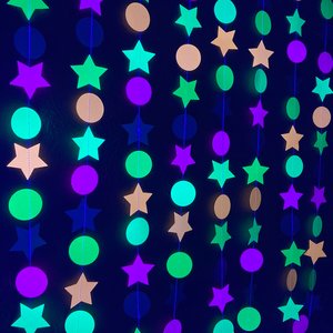Glow Party Decorations, Neon Star Circle Garland, Black Light Party Decor, Fluorescent Garland, Sweet 16 Glow Party, 80s Party, Skate Party