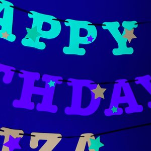 Star Glow Party Birthday Banner, Happy Birthday, Neon sign, UV Reflective Decor, Glow Party Supplies, Sweet 16 Neon Dance, Personalized Sign