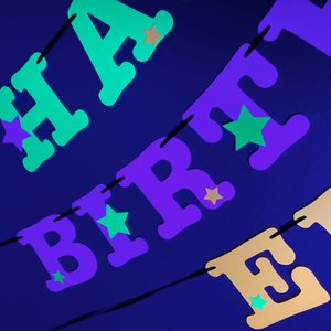 Star Glow Party Birthday Banner, Happy Birthday, Neon sign, UV Reflective Decor, Glow Party Supplies, Sweet 16 Neon Dance, Personalized Sign