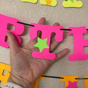 Star Glow Party Birthday Banner, Happy Birthday, Neon sign, UV Reflective Decor, Glow Party Supplies, Sweet 16 Neon Dance, Personalized Sign