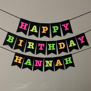 Large Neon Banner, Glow Party Birthday Banner, Personalized Sign, UV Reflective Decor, Black Light Decoration, 80s Party, Fluorescent Decor