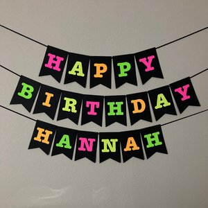 Large Neon Banner, Glow Party Birthday Banner, Personalized Sign, UV Reflective Decor, Black Light Decoration, 80s Party, Fluorescent Decor