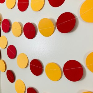 Cardinal Red and Gold Graduation Garland Decoration, Red and Yellow Paper Circle Bunting, Southern California Colors, University Dorm Decor