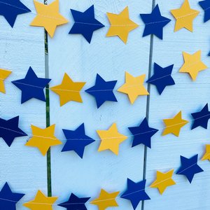 Navy Blue and Golden Yellow Star Garland, Navy and Gold Graduation Decoration, UC Davis Grad Party, UC Berkeley Decor, Dorm Decoration