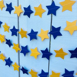 Navy Blue and Golden Yellow Star Garland, Navy and Gold Graduation Decoration, UC Davis Grad Party, UC Berkeley Decor, Dorm Decoration