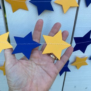 Navy Blue and Golden Yellow Star Garland, Navy and Gold Graduation Decoration, UC Davis Grad Party, UC Berkeley Decor, Dorm Decoration