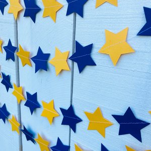 Navy Blue and Golden Yellow Star Garland, Navy and Gold Graduation Decoration, UC Davis Grad Party, UC Berkeley Decor, Dorm Decoration